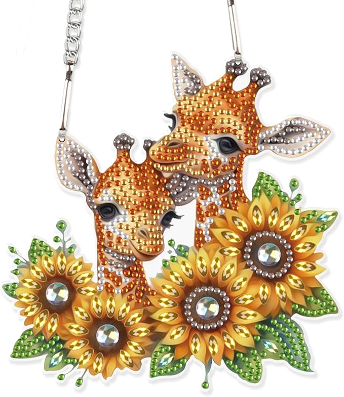 AiYuanzsh Sunflower Giraffe 5D DIY Diamond Art Painting Hanging Kits Creative Design Special Shaped Crystal Pendant Kits Home Decoration Ornament