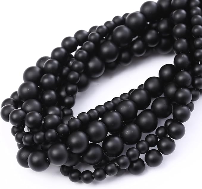 Frosted Black Glass Stone Beads for Jewelry Making Gemstone Round Crystal Bracelet Necklace 1 Strand 15.5inch 91PCS 4MM