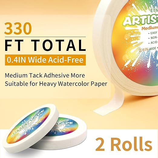 2 Packs White Art Tape Medium Tack Artist Masking Tape Paper Acid Free Tape Watercolor Painters Tape Artists Tape for Drafting Art Watercolor Painting Canvas Framing, 0.4 inch Wide 330FT Long