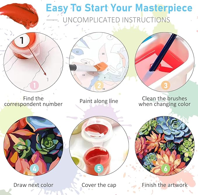 Offito Paint by Numbers Kit for Adults - Succulents Acrylic Adult Paint by Number Kits on Canvas for Beginner, Plants DIY Oil Painting by Numbers for Adults Kit, Perfect for Home Decor Gift 16"x20"