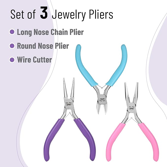 Mr. Pen- Jewelry Pliers Set, 3 Pack, Candy Colors, Rubber Handle & Ergonomic Design, Mini Pliers for Jewelry Making Tools, Small Wire Cutters for Crafting
