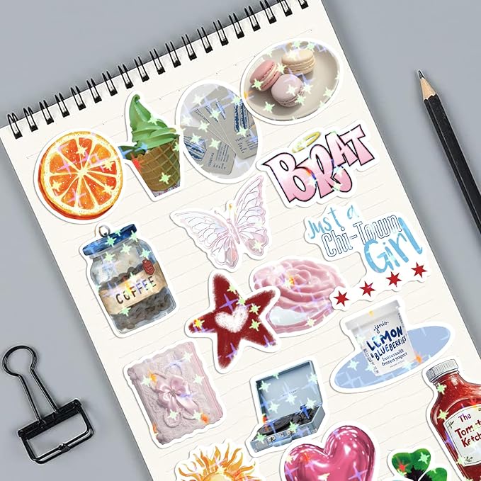 600pcs aesthetics stickers, holographic aesthetic stickers for water bottles, y2k aesthetic sticker for laptop daily planner phone decal girls teens