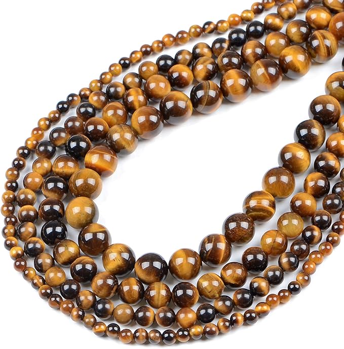 bymitel 210pcs natural crystal beads stone gemstone round energy healing loose beads with stretch cord for jewelry making bracelets anklets (yellow tiger eye's, 6mm 210pcs)