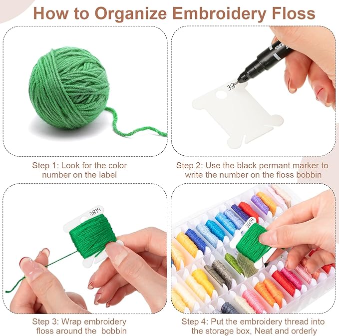 GlikCeil 500 Pcs Set Embroidery Floss Bobbins Kit with Organizer Boxes, Bobbin Winder, Markers - Cross Stitch Thread Storage Set with Hard Plastic Bobbins in 5 Colors for Craft DIY Sewing Supplies