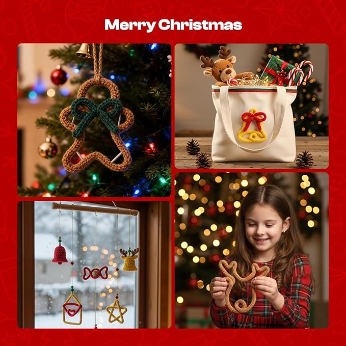 Caydo i Cord Christmas Decoration Making Kit with 24 Patterns, 7pcs Arcylic Yarns and 49ft Craft Wire Kits for Beginners, DIY Xmas iCord Handicraft Making Kit for iCord Knitting Machine(Not Included)