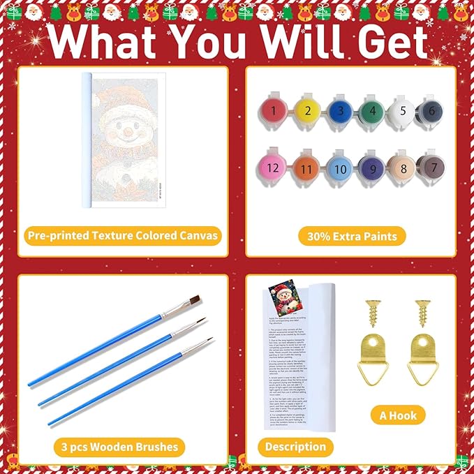 Christmas Paint by Numbers for Adult,Snowman Paint by Numbers Kit for Adults Beginners, DIY Acrylic Painting on Canvas for Home Wall Art Decor 16x20 Inch