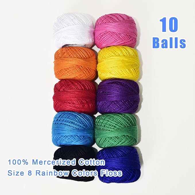 Crochet Thread 10 Balls Cardinal Size 8 for Crochet Hardanger Cross Stitch Needlepoint Hand Embroidery (Cool Color Series)