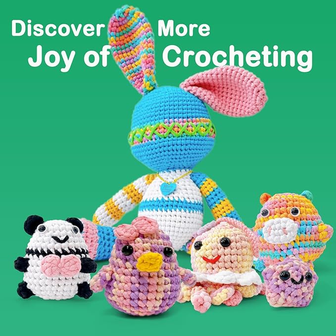 4x50g Beginner Easy Yarn Kit for Crocheting and Knitting; Worsted-Weight Medium #4;Crocheting and Knitting kit with Tool Set (Pink+Latte+White+Black, 4 Skein)
