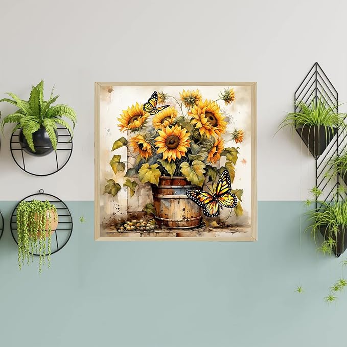 igoodom Diamond Art Kits for Adults, Sunflowers Diamond Art Kits, Full Drill Round Sunflowers Butterfly Diamond Painting Kits, DIY Gem Art and Crafts for Home Wall Decor Gift 14x14inch