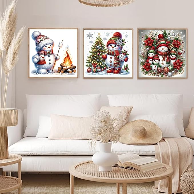 EIBEILI Diamond Art Kits for Adults, 3-Pack Snowman Diamond Painting Kits for Beginner Round 5D Full Drill Diamond Dots Crafts for Home Wall Decor Gifts 14x14 Inch