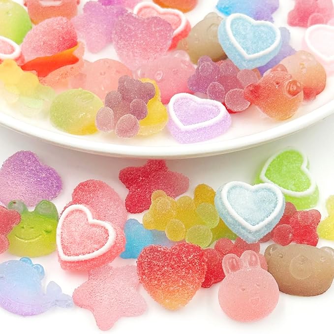 80pcs Jelly Sugar Soft Heart Star Animals Candy Flatback Charms, DIY Craft Making Resin Jewelry Making Kit, Soft Candy Resin Flatback Beads for DIY Scrapbooking Hair Clip Crafts Cell Phone Case Making