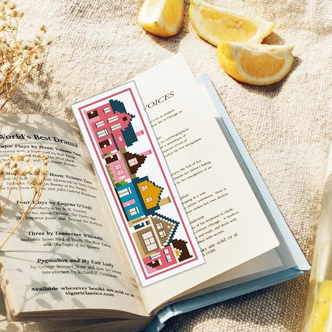 ORIGACH 6 Set Small Houses Cross Stitch Bookmark Kits for Beginner, Little Town Stamped Cross Stitch Kits with Instructions for Adults Bookmarks Lovers