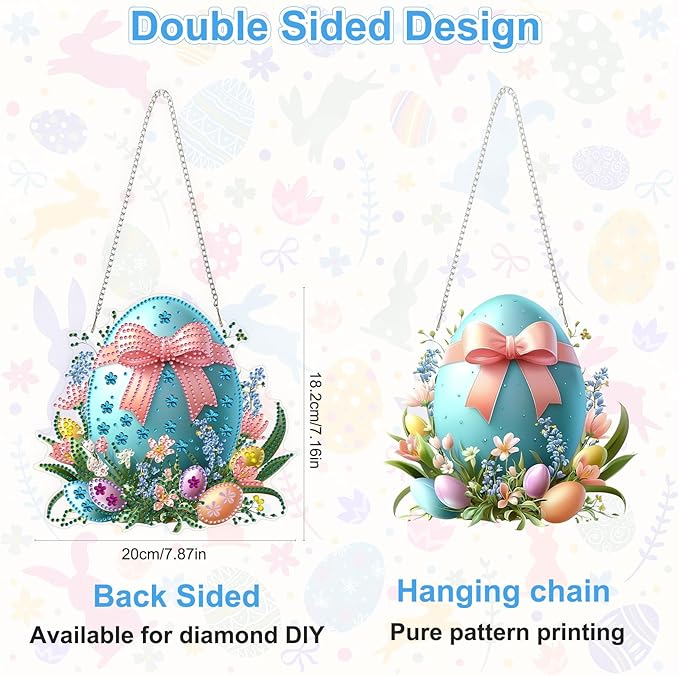 Easter Egg Diamond Art Hanging Ornaments Kits for Adults, Diamond Painting Pendant Kits, DIY Acrylic 5D Special Shaped Crystal Gem Art Painting Ornament for Home Wall Easter Decor Gift 8x8 Inch