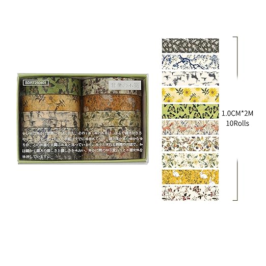 10 Rolls Skinny Washi Tape Set Texture Arts Adhesive Tapes Basic Patterns Decorative Masking Tape Sets for Craft, Kids, Scrapbook, DIY, Gift Wrapping (Style Five)