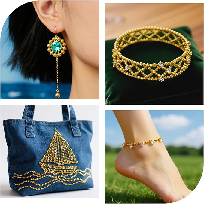 Laopottbeads 2000 Pcs Gold Beads with Oxidation-Resistant Finish, 4mm Round Beads DIY Kit for Bracelets, Earrings, Necklaces & Anklets