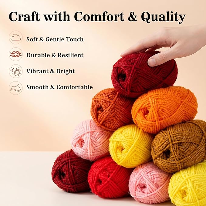 Acrylic Yarn for Crocheting - Soft Knitting Yarn for Crafts Skeins for Crocheting DIY Bulk for Handicraft Knitting Scarves Ideal Gift for Beginners and Adults 15 Pack x 20 g