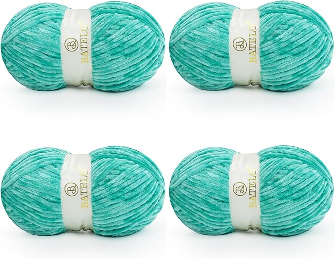Velvet Chenille Yarn for Crocheting & Knitting 1440 Yards, Soft Thick Fluffy Bulky Blanket Yarn, 4 Pack of 10.5oz (Teal Green)