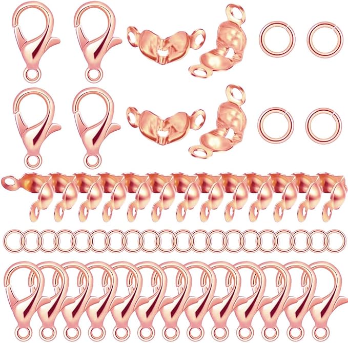 800 Pcs Jewelry Making Accessories Set with 100 Pieces Lobster Claw Clasp 200 Pieces Bead Tips Knot Covers and 500 Pieces Open Jump Ring Connectors DIY Jewelry Making Supplies(Rose Gold)