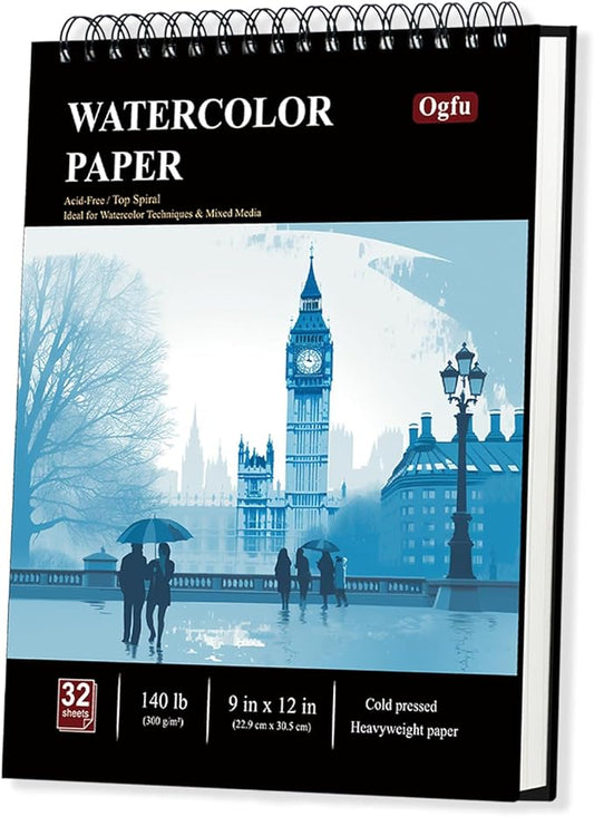 9"x12" Watercolor Sketchbook, 32 Sheets Watercolor Notebook, 140 lb / 300 GSM Watercolor Paper Sketchbook, Pack of 1, Cold Press, Watercolor Paper Pad, Water Color Paper for Artists & Professionals.