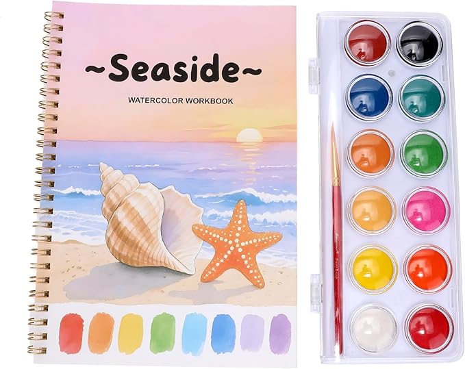 Watercolor Workbooks, Coloring Book Beginner Painting Kit, Arts Crafts Supplies Gift for Watercolor Enthusiasts, 12 Colors Paint Set with Brush