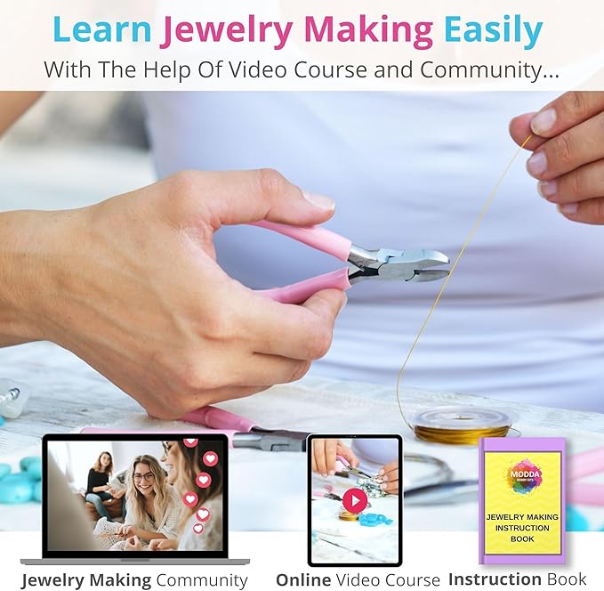 MODDA Deluxe Jewelry Making Kit with Video Course, Includes Instructions, Beads, Necklace, Bracelet, Earrings Making, Crafts for Adults, Beginners, Christmas Gift for Teens, Girls 13-15, Moms, Women