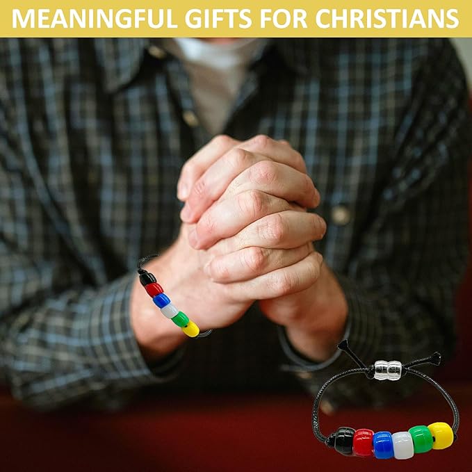 1400 Pcs Plan of Salvation Bracelet Kit Bead Bulk Wordless Faith Bracelet Black White Red Green Yellow Blue Clear Beads with 100 Yards Waxed Cotton Thread Cord Christian Beads for Bracelets