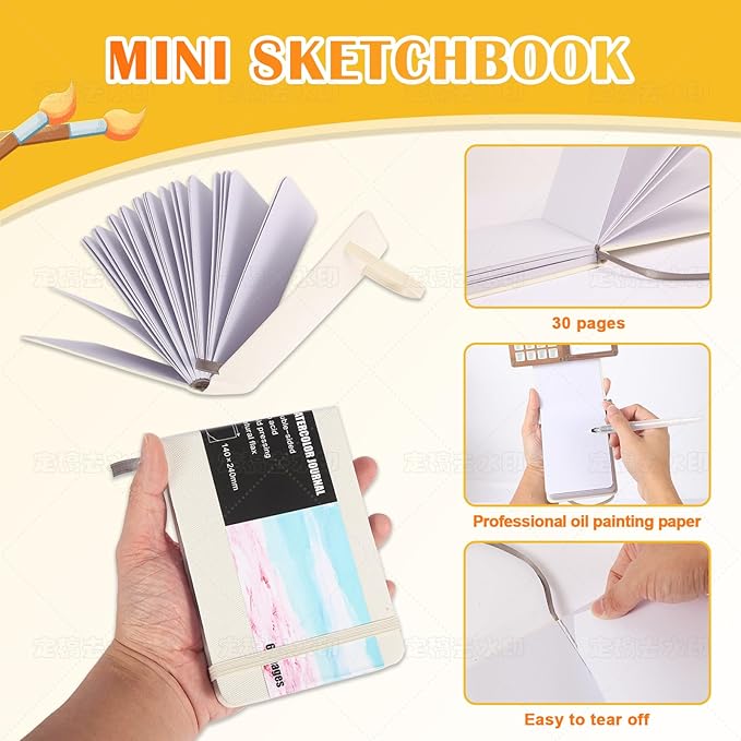 Mini Watercolor Paint Set, Premium Pocket Watercolor Travel Kit, With 24 Watercolor Paints, 15-Grid Black Walnut Palette, Crossbody Bag, Oil Painting Paper Sketchbook, Ideal for art lovers