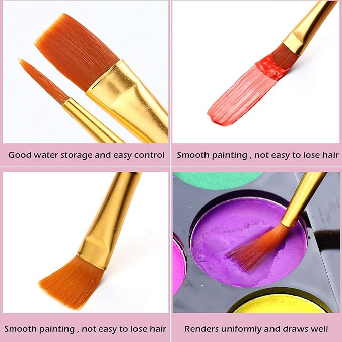 Acrylic Paint Brush Set, (20 Packs /200 pcs) Nylon Hair Brushes for Oil and Watercolor, Perfect Suit of Art Painting, Best Present for Painting, Pink