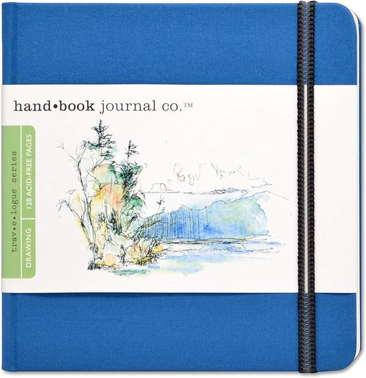 Handbook Journal Co. Travelogue Artist Canvas Cover Travel Notebook for Drawing and Sketching, Ultramarine Blue, Square 5.5 x 5.5 Inches, 128 GSM Paper, Hardcover w/Pocket