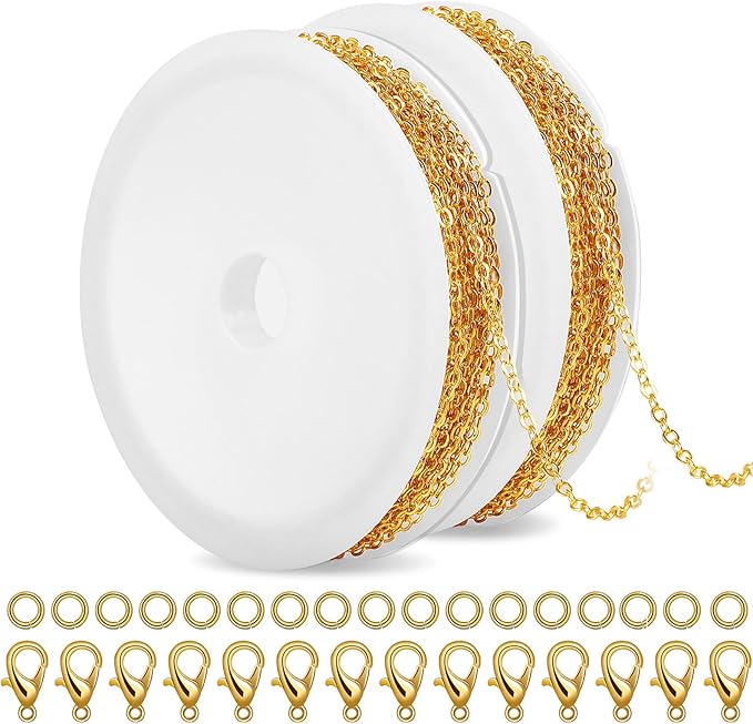 SANNIX 20 Feet Chains for Jewelry Making, Necklace Chains with Lobster Clasps and Jump Rings 1.8 mm DIY Link Chain for Necklace Earring Bracelet Making Supplies, Gold