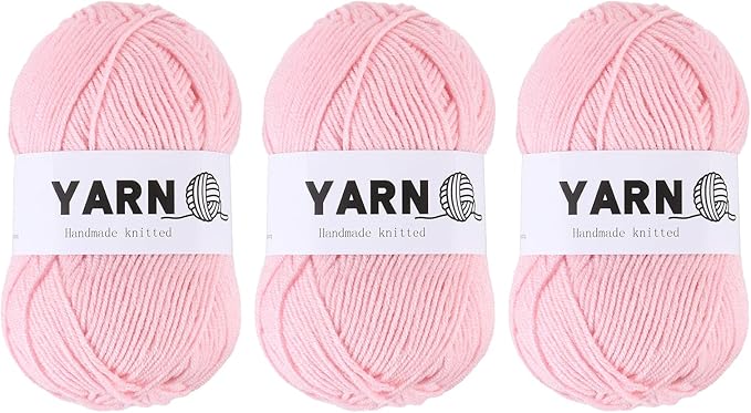 3Pcs Pink Acrylic Yarn 400 Yard 4 Ply Soft Crochet Yarns Sport Weight Yarn,[for DIY Crocheting Knitting Craft Blankets Hats]-150g