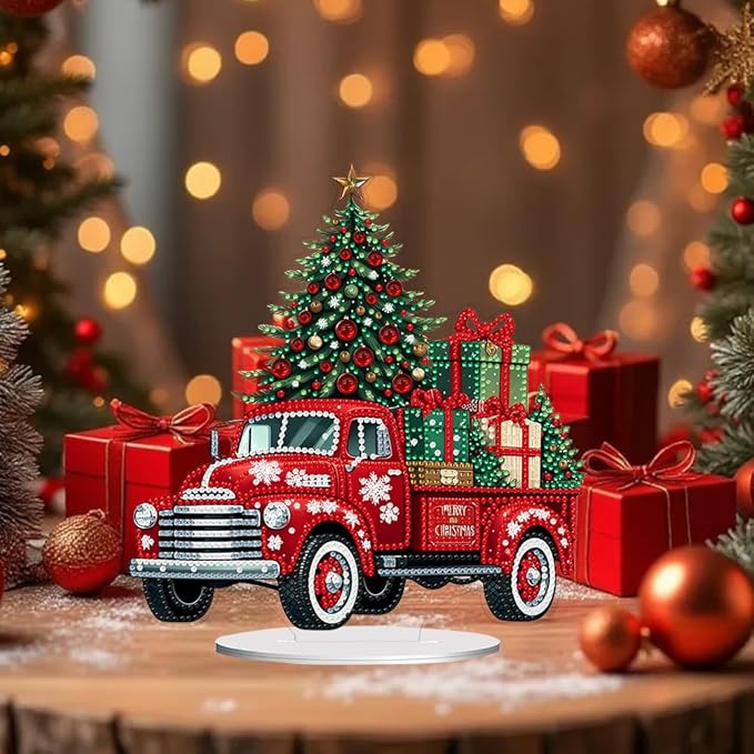 hyzsj Diamond Art Painting Tabletop Decoration, DIY 5D Christmas Truck Desktop Diamond Art Painting Kit,Arts Crafts for Home Office Tabletop Decor Gift ﻿
