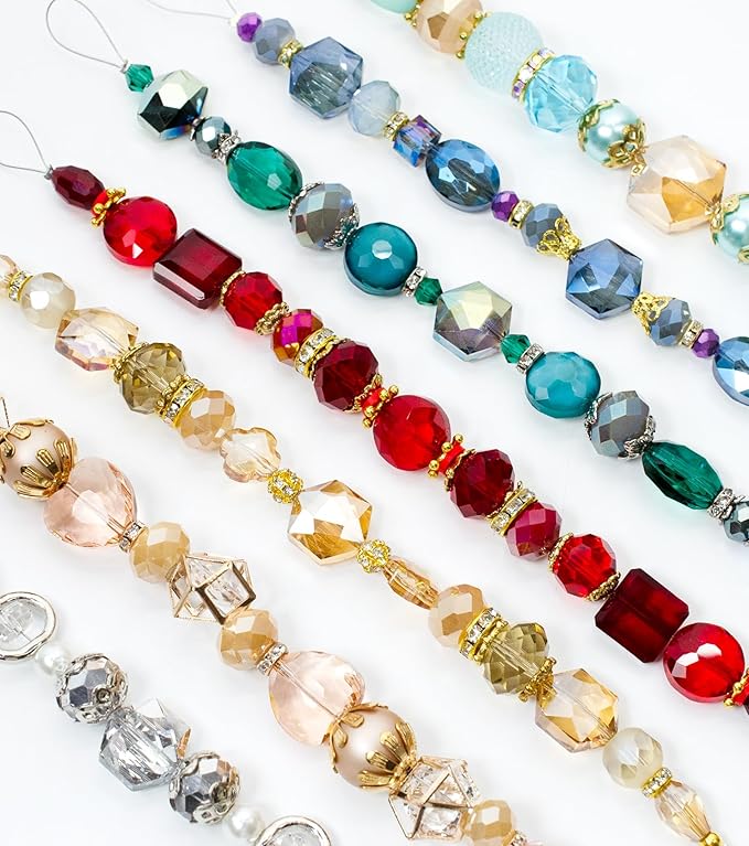 Glass Beads for Bracelets Jewelry Making Adults Keychains Bead Strand Large Unique Crystal Assortment for Craft Rondelle Faceted Flat Crackle Sparkly Bling Cute Pretty Beading Kit (7-pcs Multi Colors)