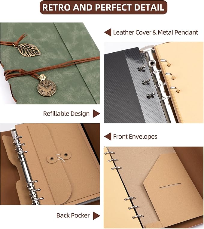Scrapbook Photo Album 100 Pages, 60 Pages Self Adhesive+40 Pages Kraft Paper DIY Photo Book for 2x3 3x5 4x6 5x7 Pictures, Leather Memory Book for Wedding Baby Family Travel Birthday Christmas
