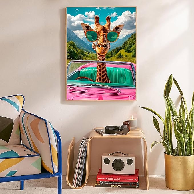 Giraffe Stamped Cross Stitch Kits for Adults Beginner, Car Counted Cross Stitch Kits Printed Stitching Cute Patterns Dimensions Needlepoint Art Crafts Embroidery Kits for Adults