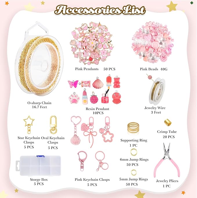 Ecoofor 249Pcs Keychain Making Kit for Kids & Adults – Includes 15 Keychain Clips, 16.4 Feet Chains, 100 Charms, Beading Accessories, Jewelry Pliers – DIY Bag Charms & Jewelry Craft Kit Supplies