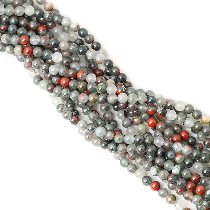cheavian 60pcs 6mm natural african bloodstone gemstone smooth surface round loose beads for jewelry making 1 string 15 inches