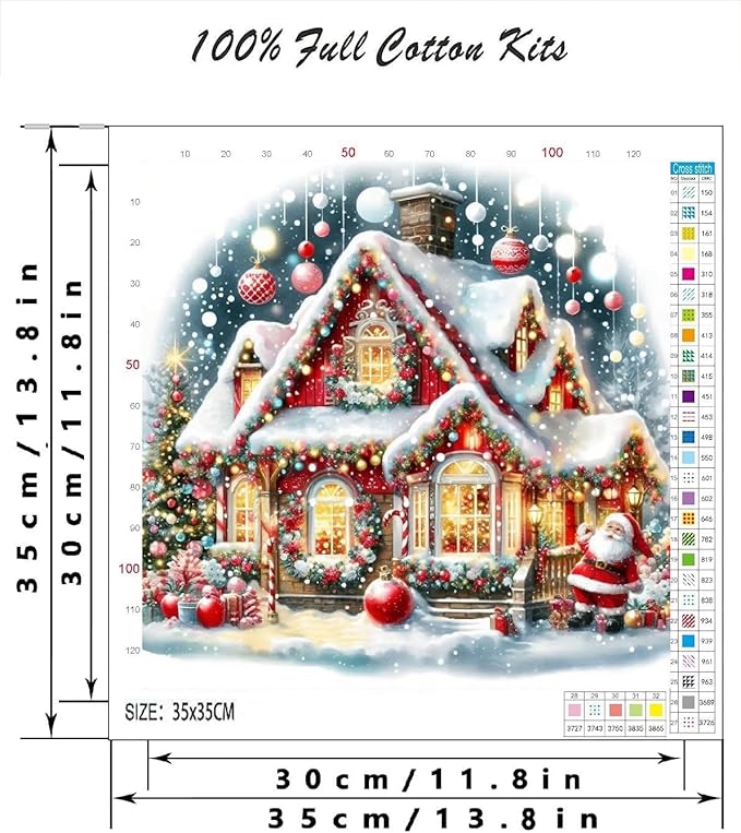 Christmas Stamped Cross Stitch Kits for Adults - Winter Embroidery Kits for Beginners Adults,11 CT Patterns Dimensions Counted Cross Stitch Kits for Adults Arts Craft 14x14 inch