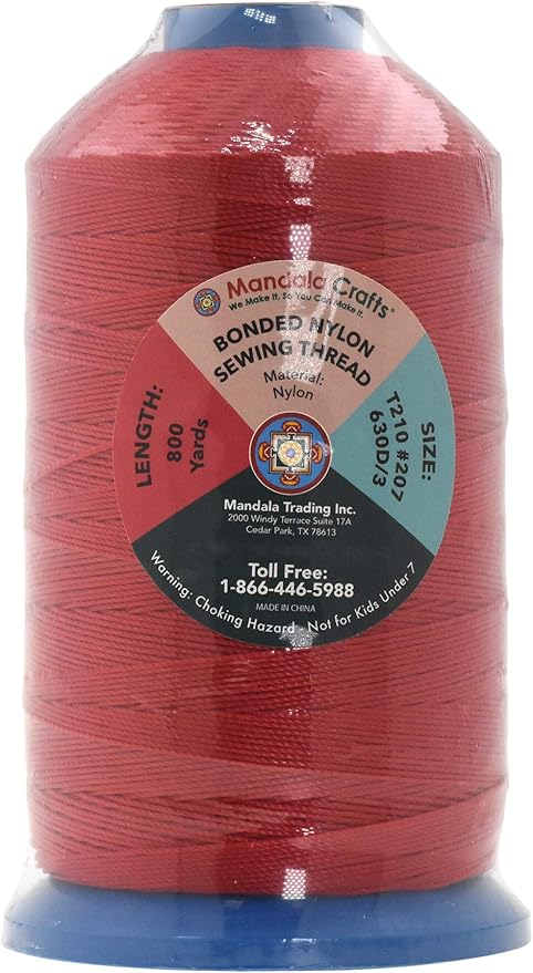 Mandala Crafts Size 207 630D T210 Bonded Nylon Thread - Red 800 YDs Tex 210 Heavy Duty Sewing Threads for Leather, Jeans, Weaving, Outdoor Marine Upholstery
