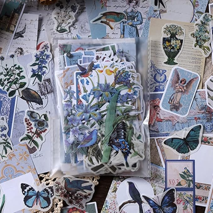 Alideco 200pcs Scrapbook Paper Kit Kawaii Vintage Botanical Flowers Scrapbook Supplies Pack Washi Bullet Journals Planners Collage Album Aesthetic Cottagecore