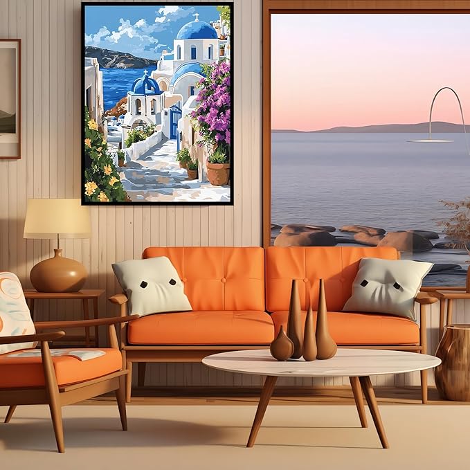 CHWGLFGG 5D Diamond Art Kits for Adults Beginners, Santorini Greece Landscape Diamond Painting Kits, DIY Full Round Drill Paint by Diamonds Dot Gem Art for Adults, Home Wall Decor 12x16 Inch