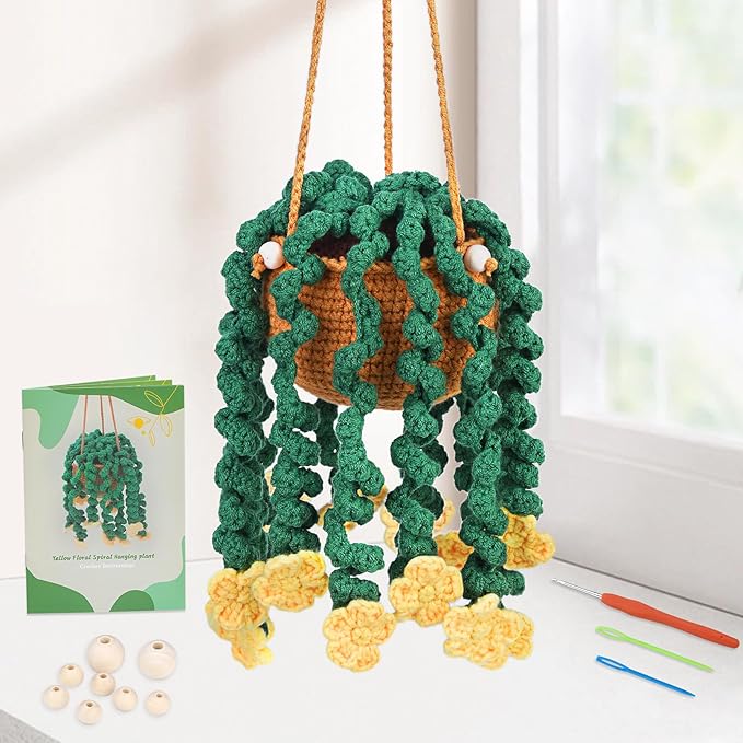 Kogyxe Beginners Crochet Kit, Hanging Potted Plants Knitting Starter Pack, Amigurumi Crochet Starter Kits w Step-by-Step Video Tutorials for Beginners Decoration, Plants Family (40%+ Yarn)