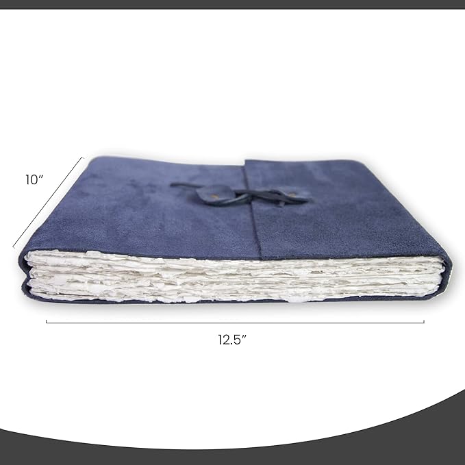 Wanderings Blue Leather Watercolor Journal - 10x12.5 - Large Genuine Leather Album with Handmade Deckle Edge Paper for Watercolor Albums, Art Journal, Scrapbook, Sketchbook, Drawing Pad- 350 GSM