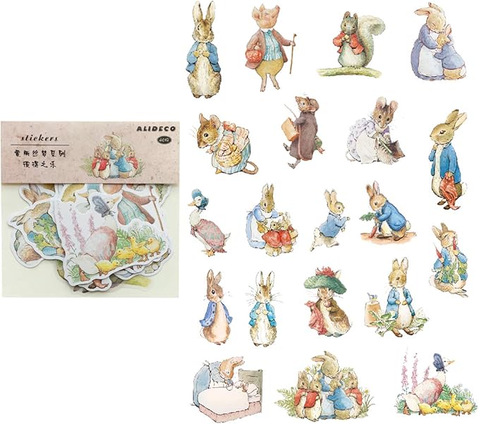 Alideco 80Pcs Vintage Vinyl Scrapbooking Stickers Packs, Rabbit Funny Aesthetic Kawaii Stickers for Adult, for Girls Journaling Assorted Phone Adult