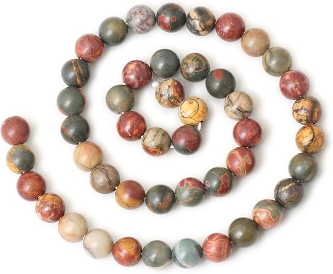cheavian 45pcs 8mm natural picasso jasper gemstone round loose beads for jewelry making 1 strand 15"