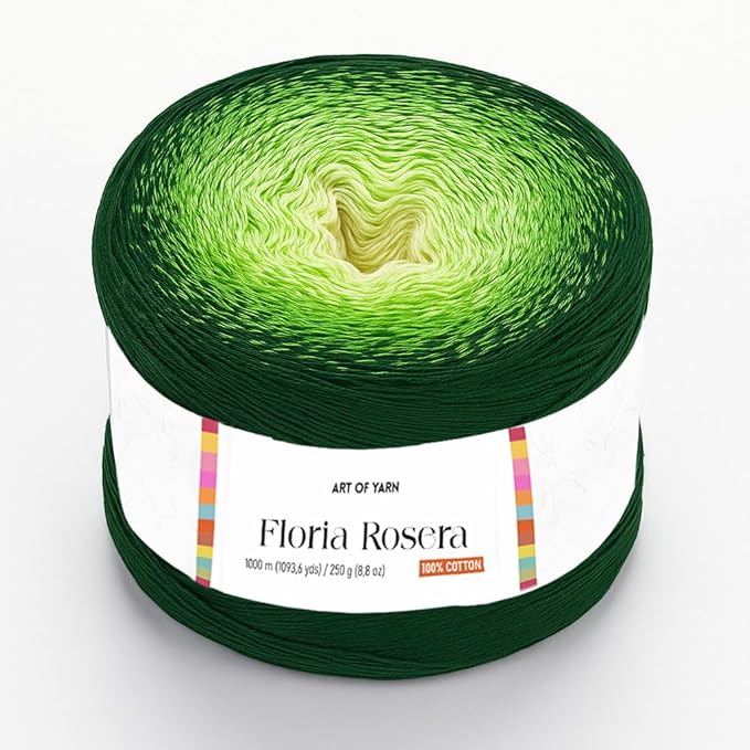 Floria Rosera Ombre 100% Cotton 250g (8.80oz) 1094 Yards Fine 1 Vibrant Multicolor Rainbow for Crochet Knitting Amigurumi Crafts Ideal for Spring Summer Projects Thick Soft