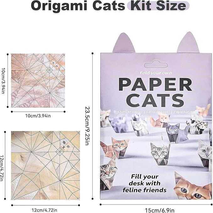 DIY Paper Cats Origami Kit – 50 Sheets 3D Origami Paper to Fold Adorable Cat Figures, Fun Creative Craft Activity for Adults & Teens, Cute Desk Decor & Unique Gift for Cat Lovers