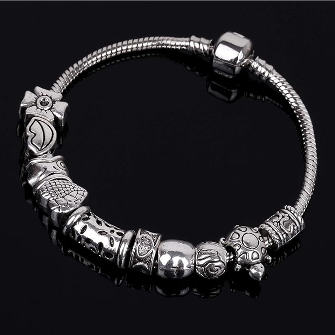 RUBYCA 30pcs Tibetan Silver Tone Spacer Beads Fit European Charms Bracelet Turtle Two Sides
