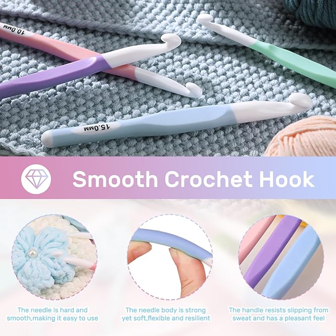 15mm Large Crochet Hooks,Large Size Crochet Needle,Long Rubber Handle Crochet Hook with Ergonomic Handle,Weaving Tools for Chunky Yarn DIY Crocheting Knitting (15mm)