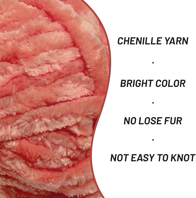 Fuzzy Chunky Chenille Yarn for Crocheting，Soft Plush Yarn for Hand Knitting，Bulky 100 g（49.2 yd） Baby Blanket Yarn for Crocheting Amigurumi Yarns，Crochet Fluffy Velvet Yarn (Grey Pink)